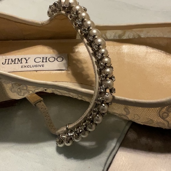 Jimmy Choo Beige Embellished Flats - Picture 2 of 6